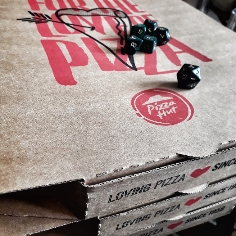 dice and pizza